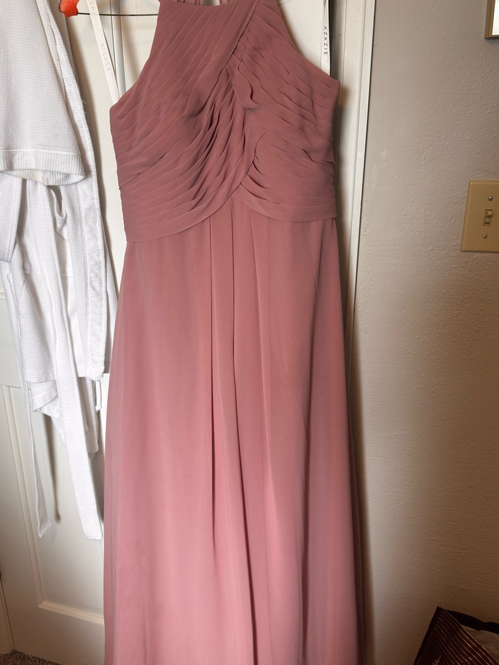 Azazie Dusty Rose Pleated Halter Maxi Dress